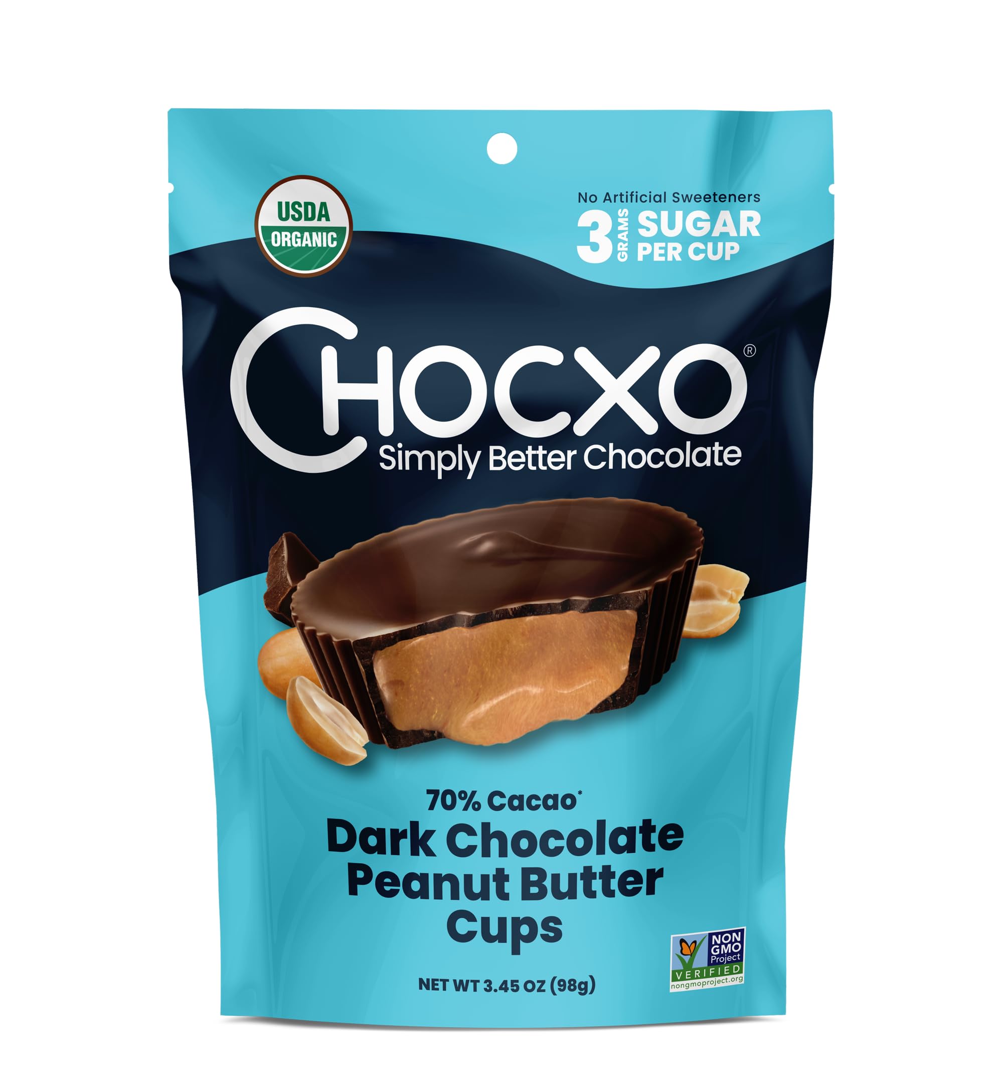 Product image of ChocXO Organic 70% Dark Chocolate Peanut Butter Cups 3.45 oz 3.45 oz